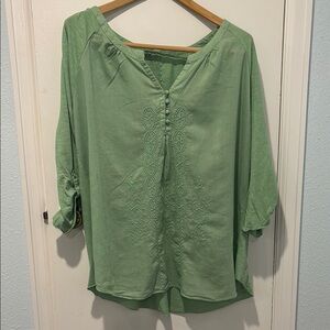 Nine West Green Relaxed Buttoned Blouse